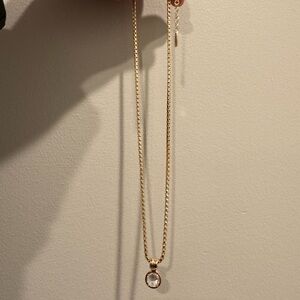 Anthropologie Classic Gold Necklace with Crystal Pendant